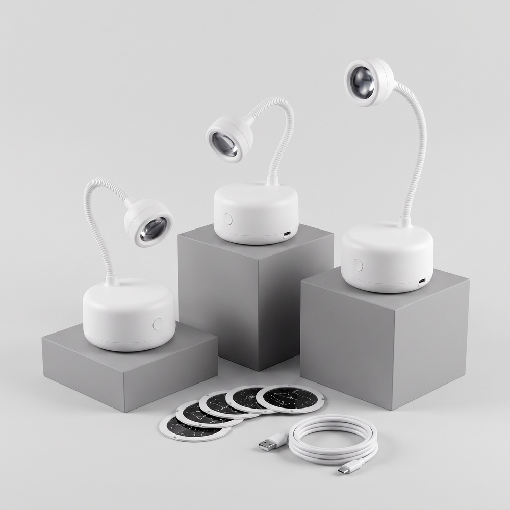 Three Lunaro Halo projectors with scene discs and cable
